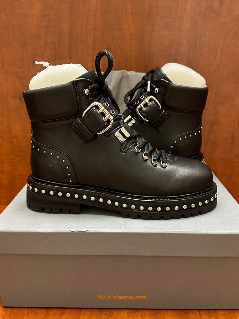 Lola Cruz Black Studded lace up Booties